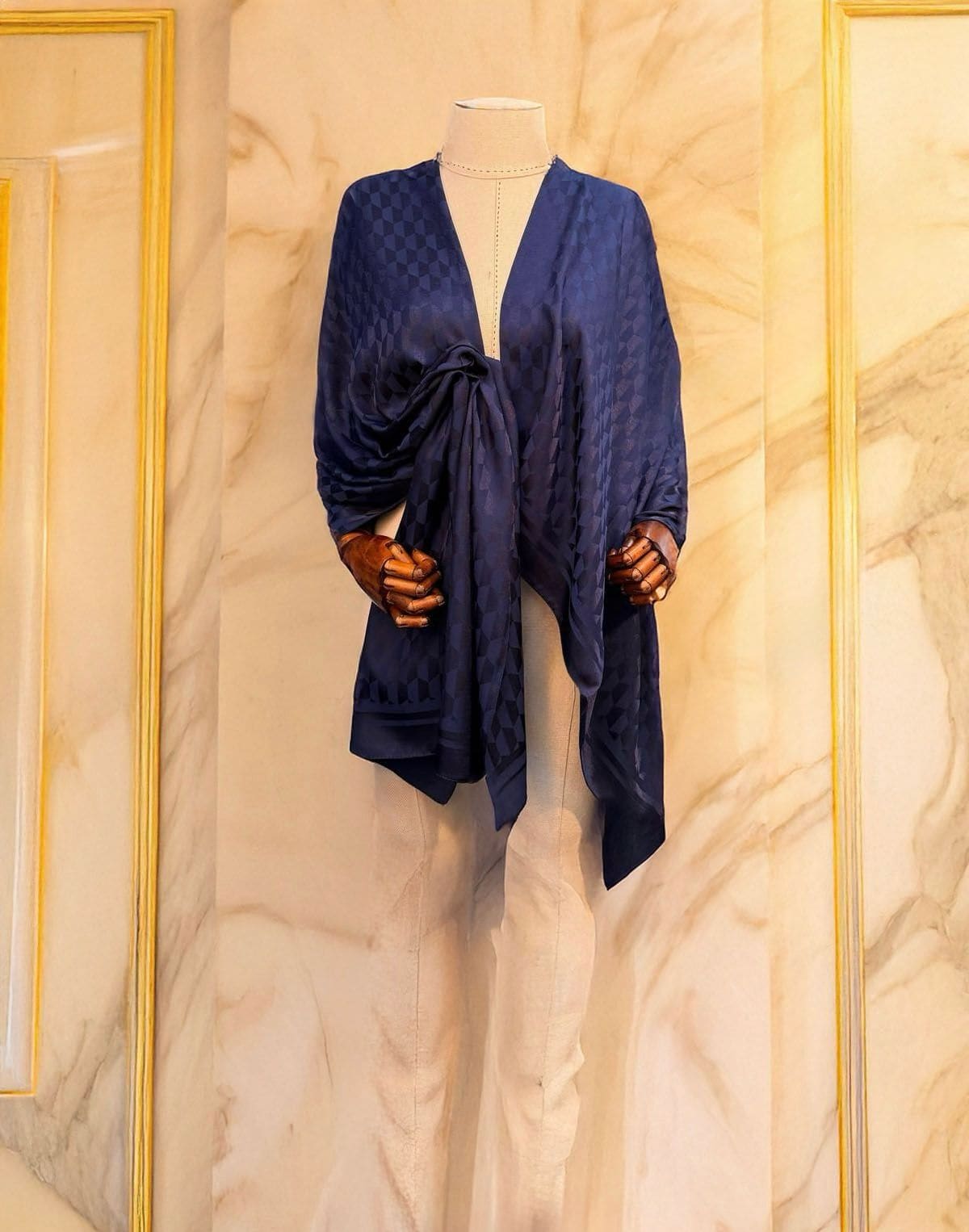 Gece Mavisi Qoza Desen Jakar Şal