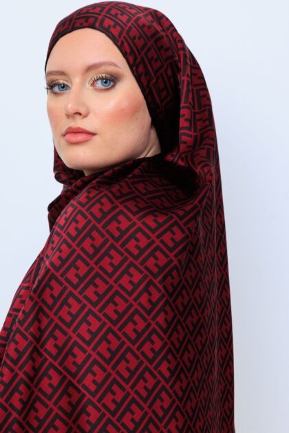 İthal Çifttaraflı Fendi İnci Vual İpek Şal-14500 -Bordo