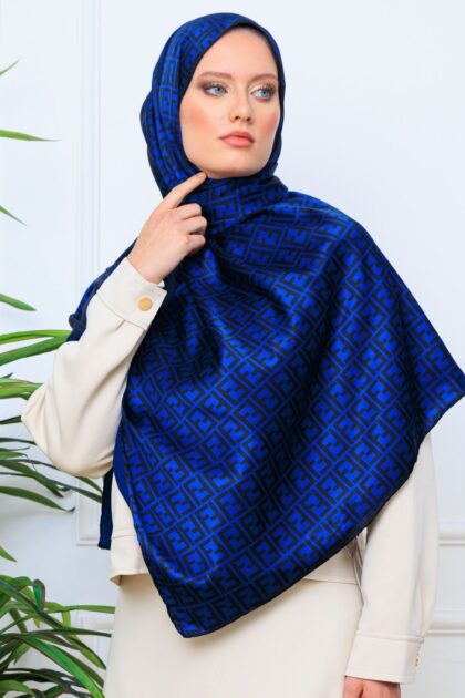 İthal F Çifttaraflı İnci Vual İpek Şal-14500 -Lacivert