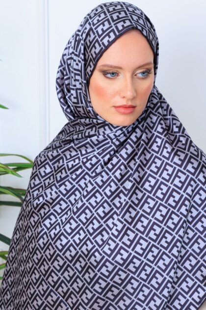 İthal Çifttaraflı Gucci İnci Vual İpek Şal-50140-Gri