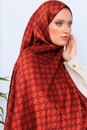 İthal Çifttaraflı Gucci İnci Vual İpek Şal-50140 - Kiremit