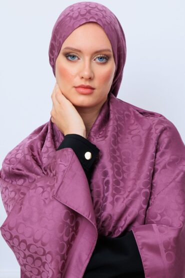 İthal Pamuk Jakar İpek Şal 23141 - Eflatun