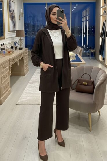 Premium Cep Fermuarlı Oys İkili Takım TK100300 - Kahve