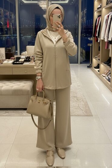 Premium Cep Fermuarlı Oys İkili Takım TK100300 - Bej