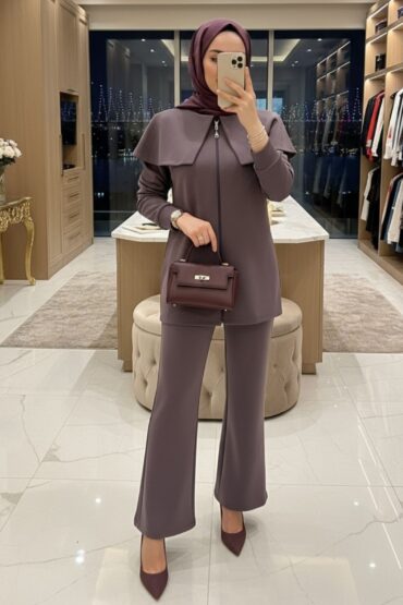 Oys Omuz Pelerin Detay İkili Takım TK100360 - Füme