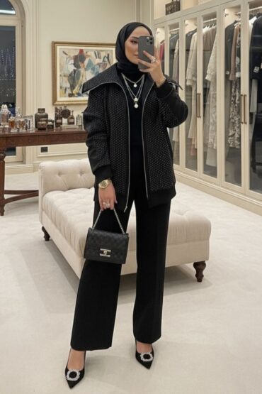 Kamelya Taş İşlemeli İkili Takım TK100369 - Siyah