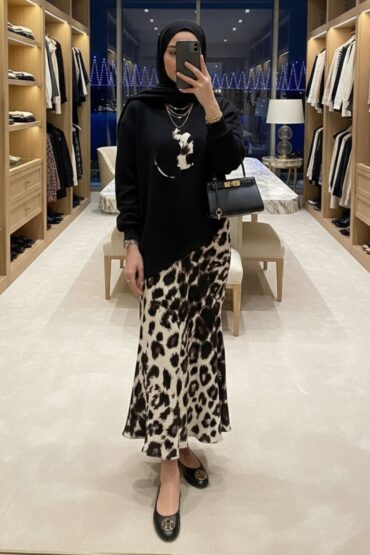 Leopar Etekli İkili Takım TK100290 - Siyah