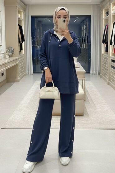 Premium Oysho Çıtçıtlı ı İkili Takım TK100242 - Lacivert