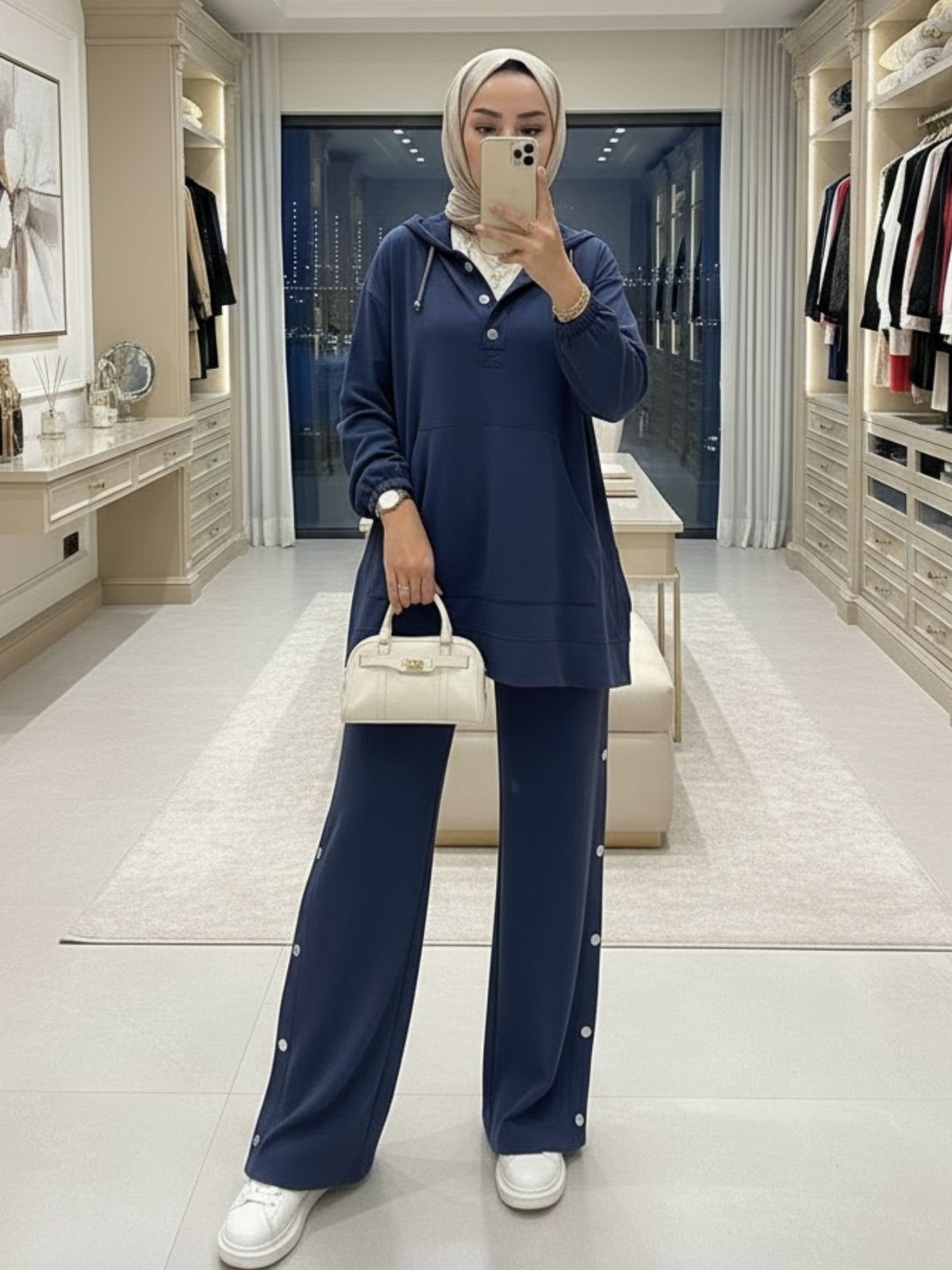 Premium Oysho Çıtçıtlı ı İkili Takım TK100242 - Lacivert