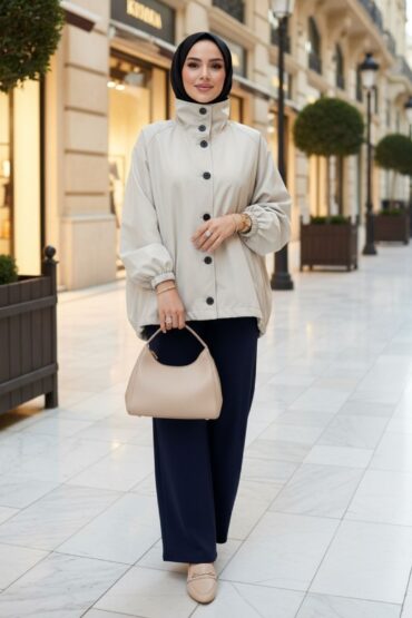 Zara Bomber Arka Detay Lastikli Trençkot DŞ100449 - Taş