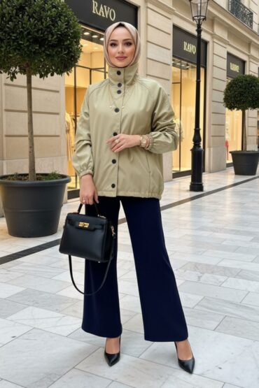 Zara Bomber Arka Detay Lastikli Trençkot DŞ100449 - Çağla