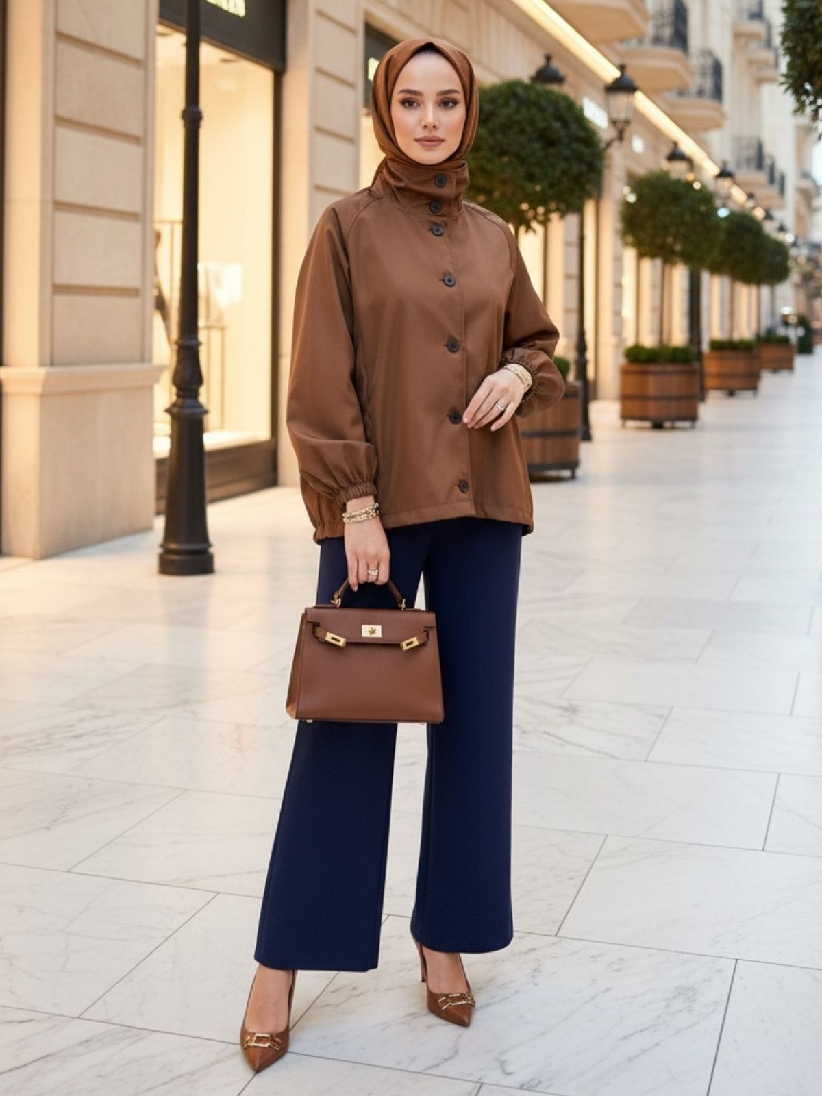 Zara Bomber Arka Detay Lastikli Trençkot DŞ100449 - Taba