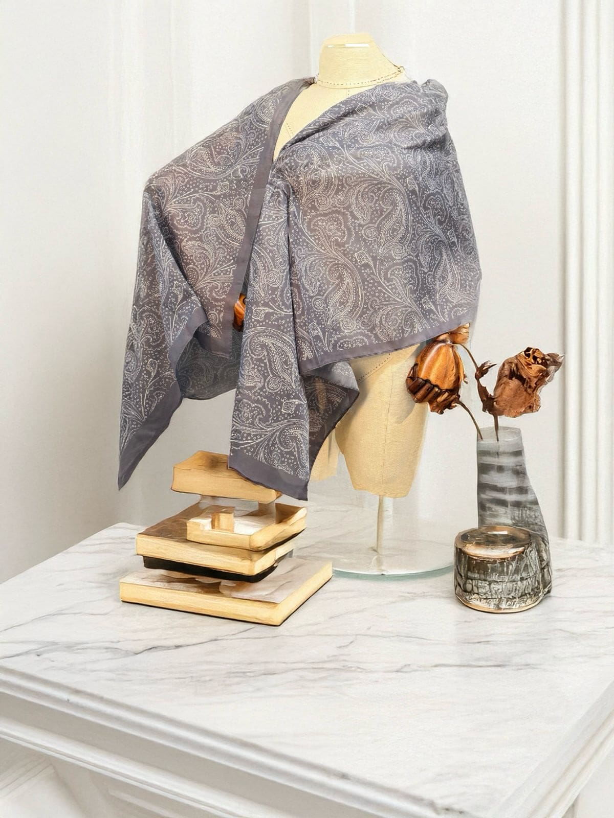 Gri Zenya Desen Pamuk Şal