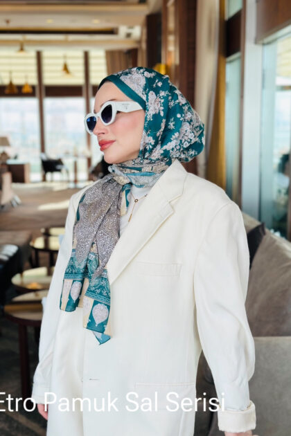 Etnik Etro Desen Pamuk Şal 61534 - Yeşil