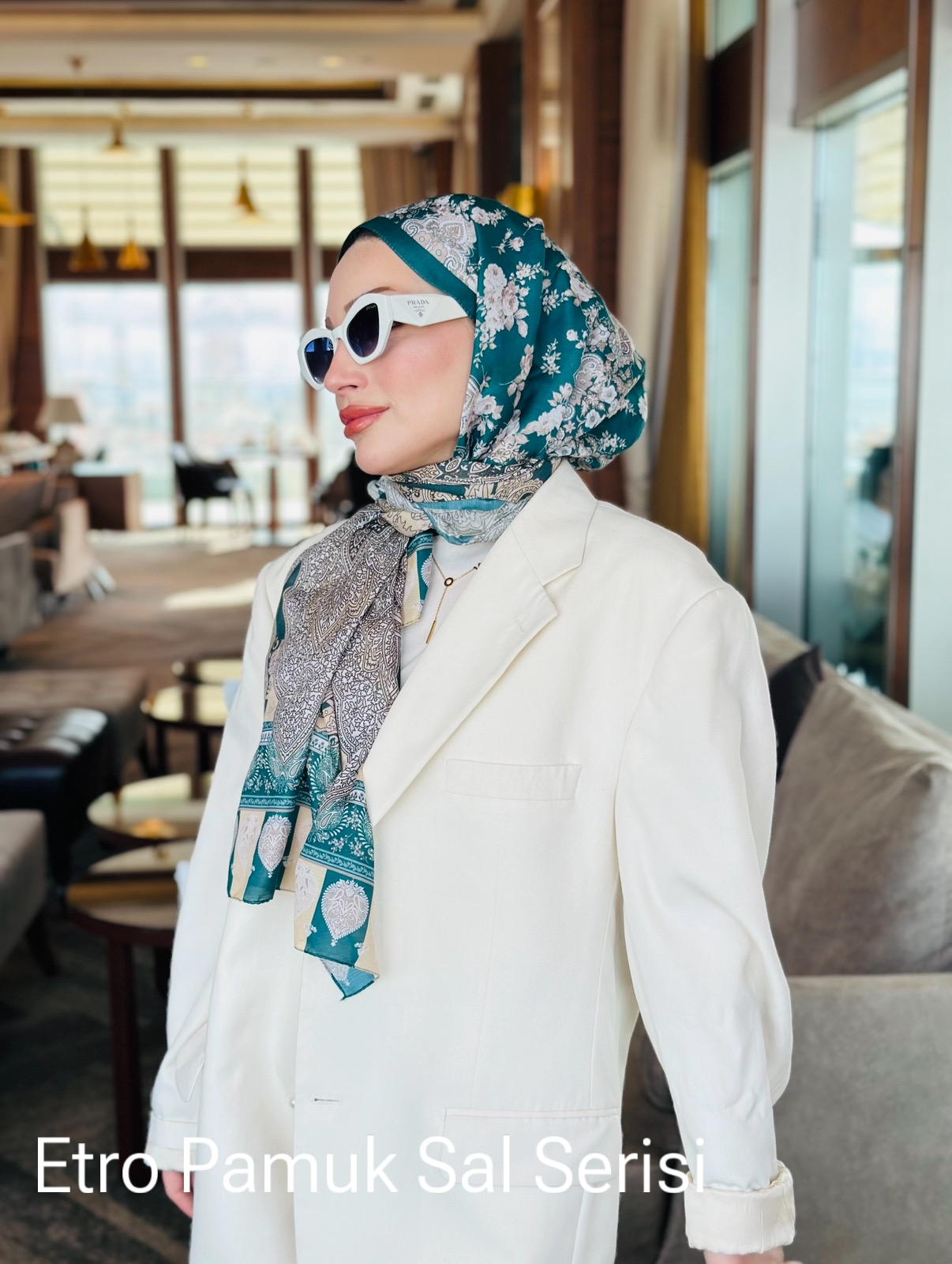 Etnik Etro Desen Pamuk Şal 61534 - Yeşil