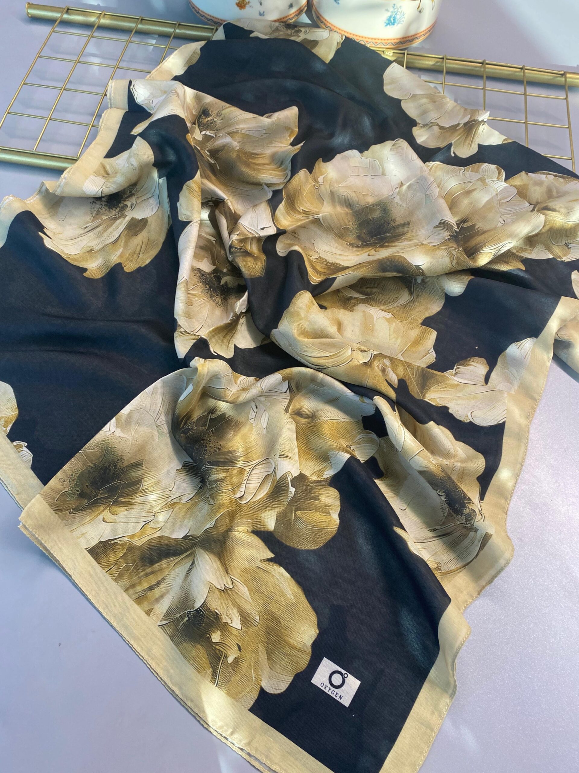 Rosaline Desen Pamuk İpek Şal-13000-Adaçayı