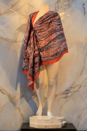 Turuncu Sarmaşık Desen Pamuk Şal