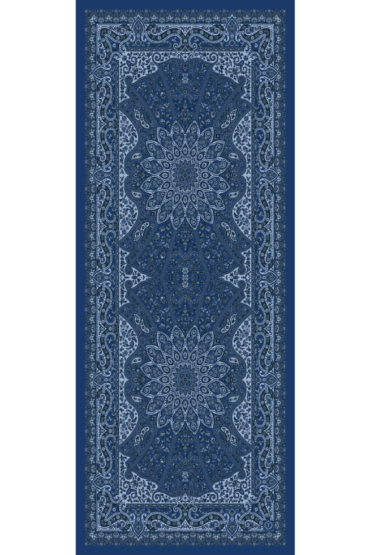 Lacivert Zambak Desenli Yün İpek Şal