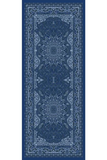 Lacivert Zambak Desenli Yün İpek Şal