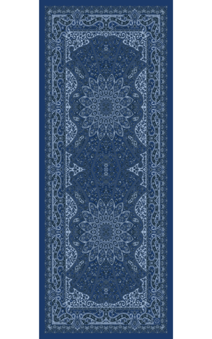 Lacivert Zambak Desenli Yün İpek Şal