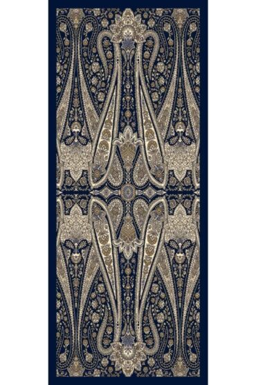 Lacivert Damask Desen Pamuk İpek Şal