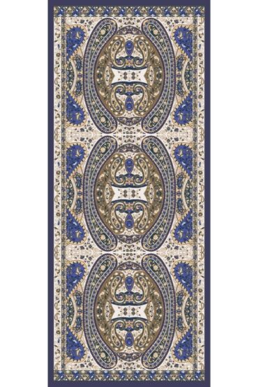 Eflatun Çini Desen Pamuk İpek Şal