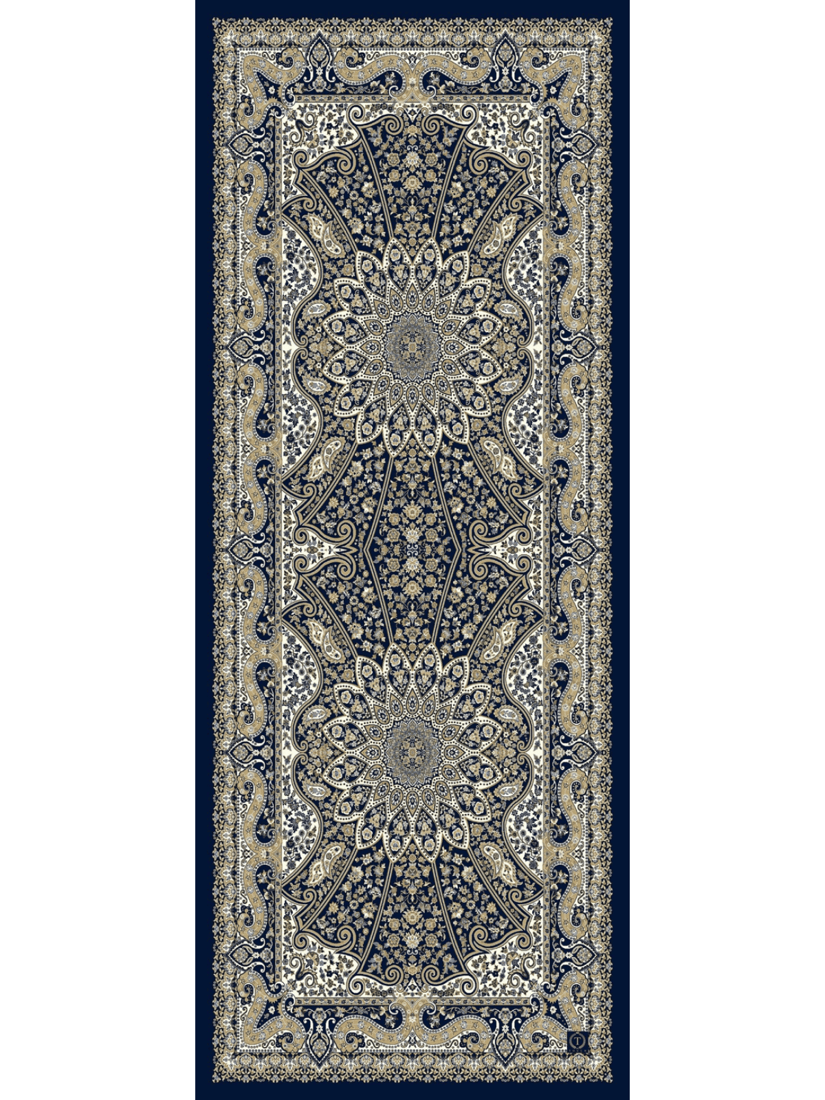 Gece Mavisi Zambak Desenli Yün İpek Şal - Görsel 6