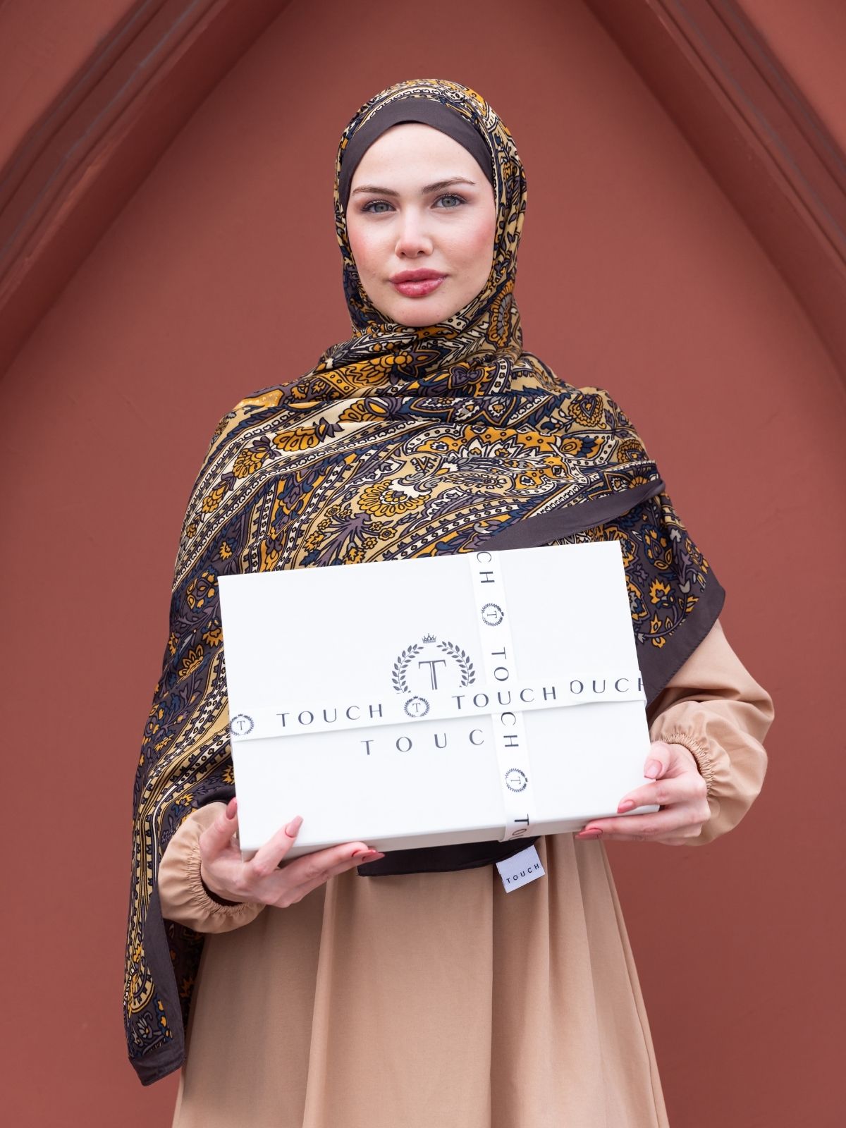 Mocha Damask Desen Pamuk İpek Şal - Görsel 5