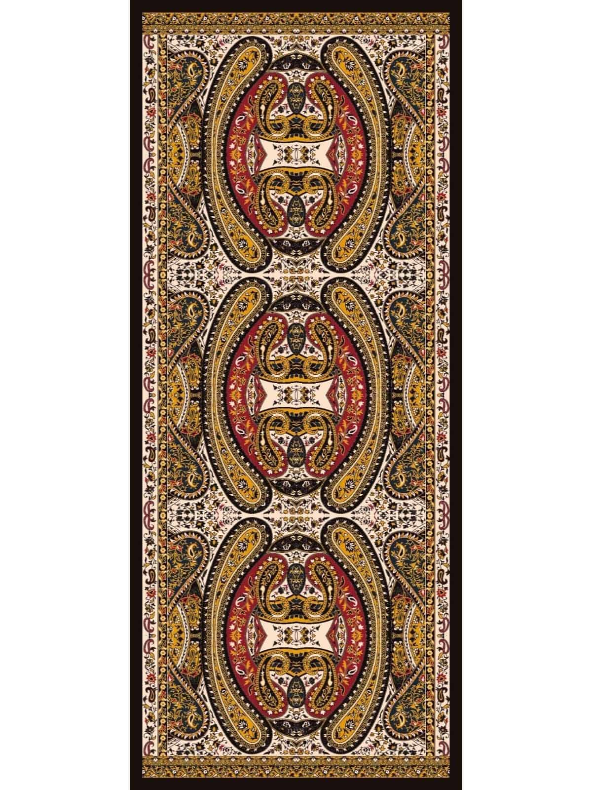 Kahve Çini Desen Pamuk İpek Şal