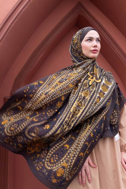 Mocha Damask Desen Pamuk İpek Şal