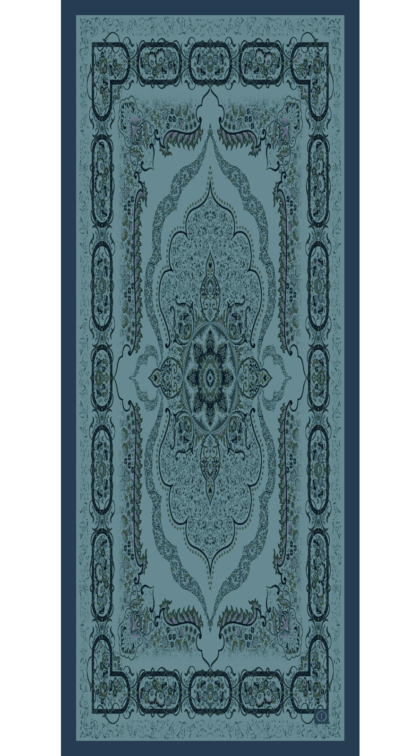 Turkuaz Ruku Desenli Pamuk İpek Şal