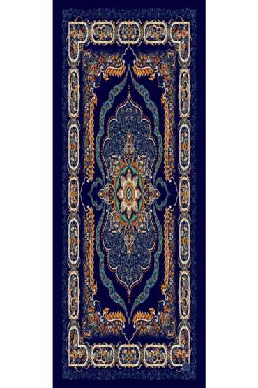 Gece Mavisi Ruku Desenli Pamuk İpek Şal