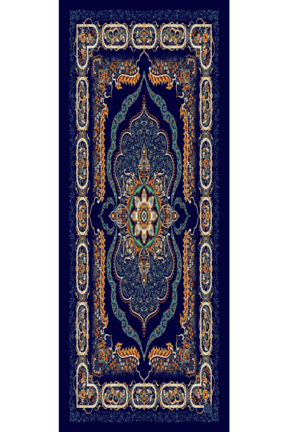 Gece Mavisi Ruku Desenli Pamuk İpek Şal