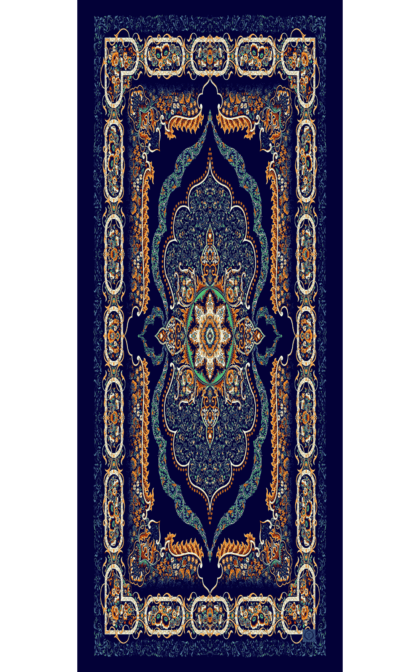 Gece Mavisi Ruku Desenli Pamuk İpek Şal