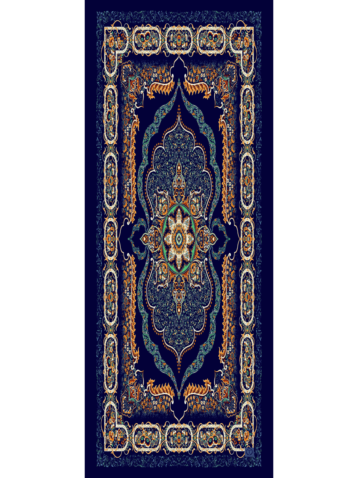 Gece Mavisi Ruku Desenli Pamuk İpek Şal