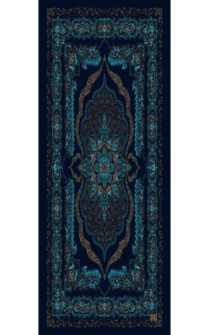 Petrol Ruku Desenli Pamuk İpek Şal