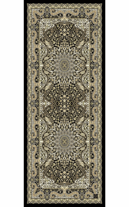 Siyah Zambak Desenli Yün İpek Şal