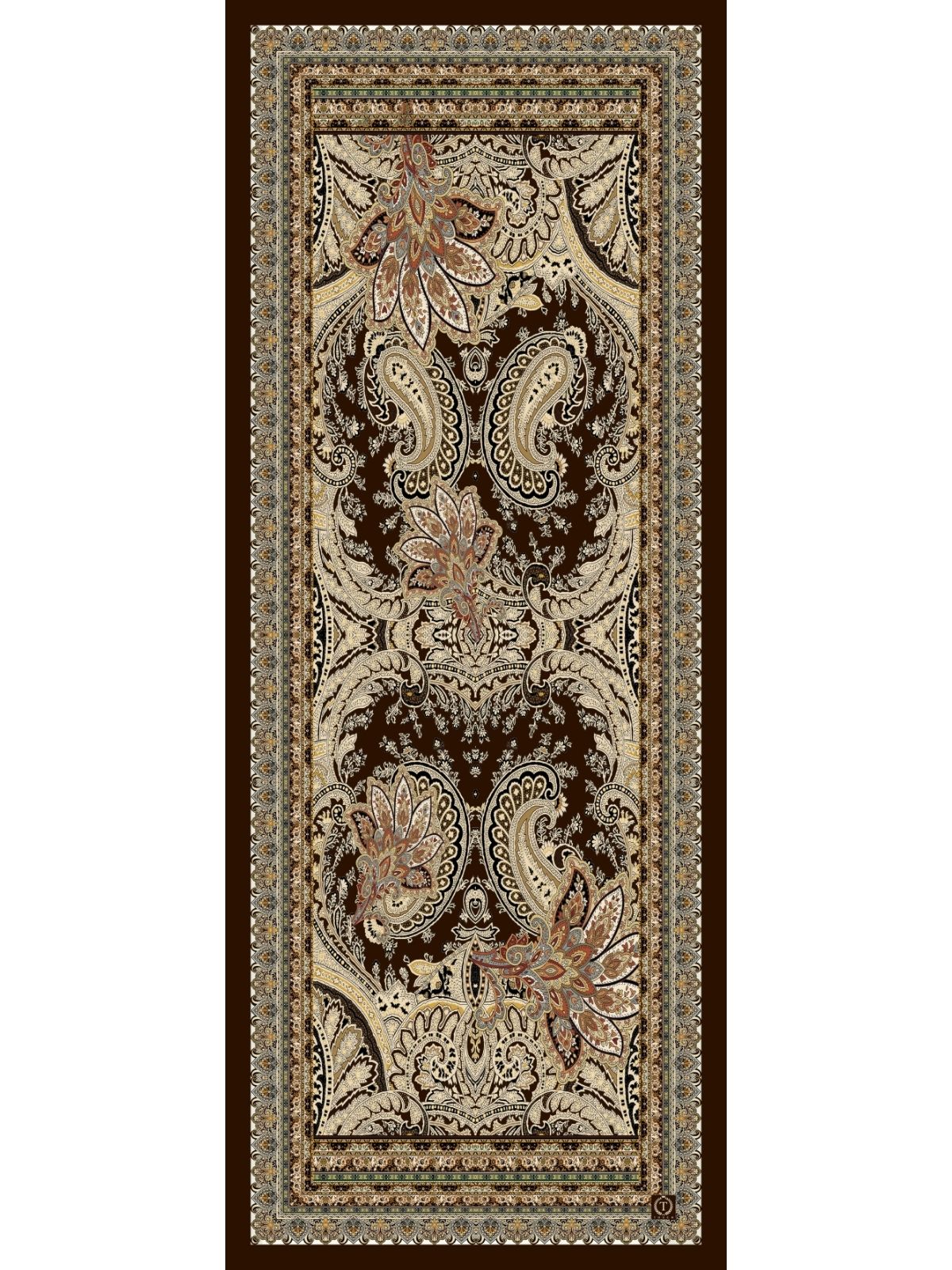 Kahve Hint Desen Yün İpek Şal