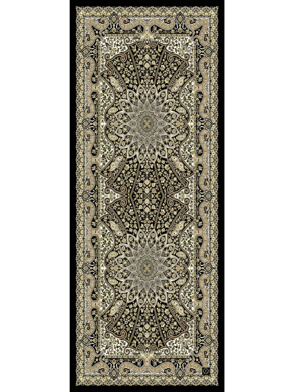 Siyah Zambak Desenli Yün İpek Şal