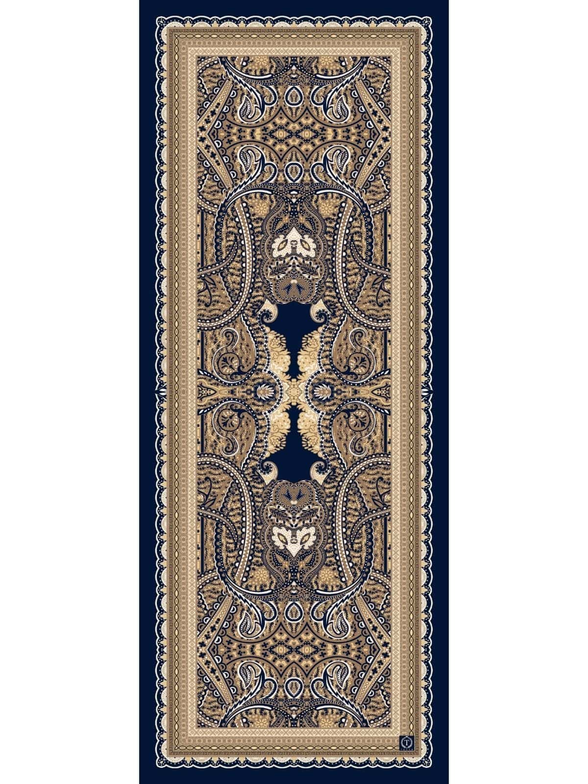 Lacivert Roze Desen Pamuk İpek Şal