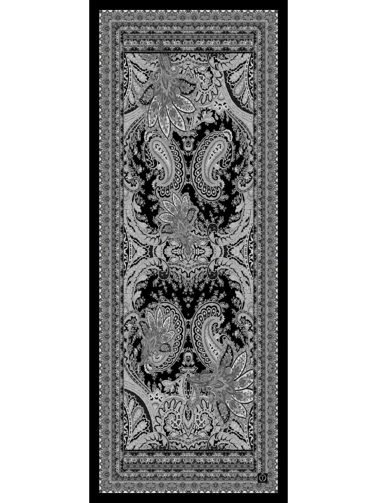 Siyah Hint Desen Yün İpek Şal - Görsel 4