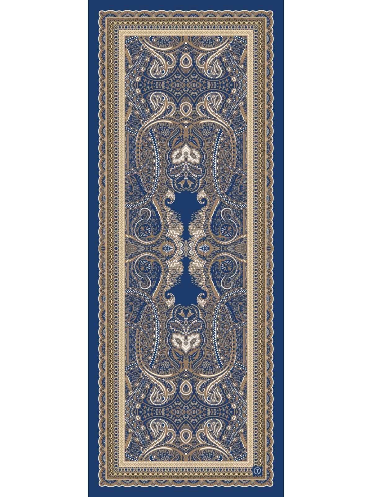 İndigo Roze Desen Pamuk İpek Şal