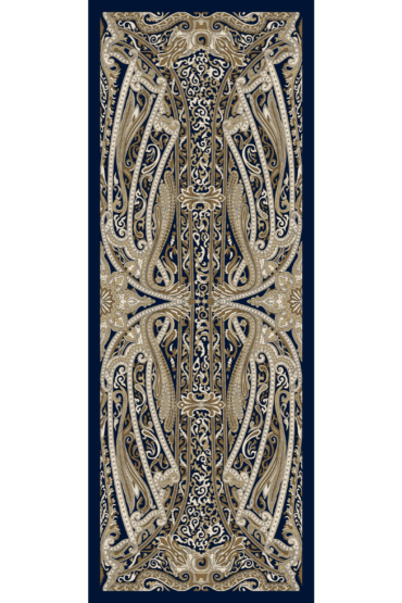 Lacivert Manolya Desen Pamuk İpek Şal