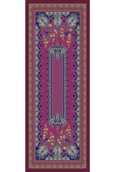 Fuşya Safir Desenli Yün İpek Şal