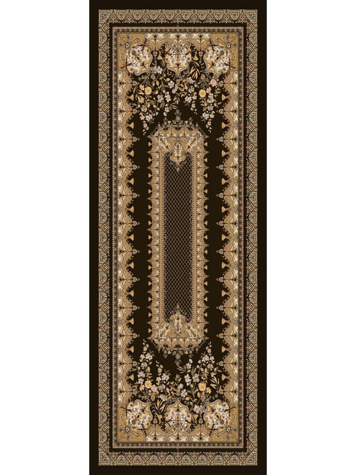 Kahve Safir Desenli Yün İpek Şal