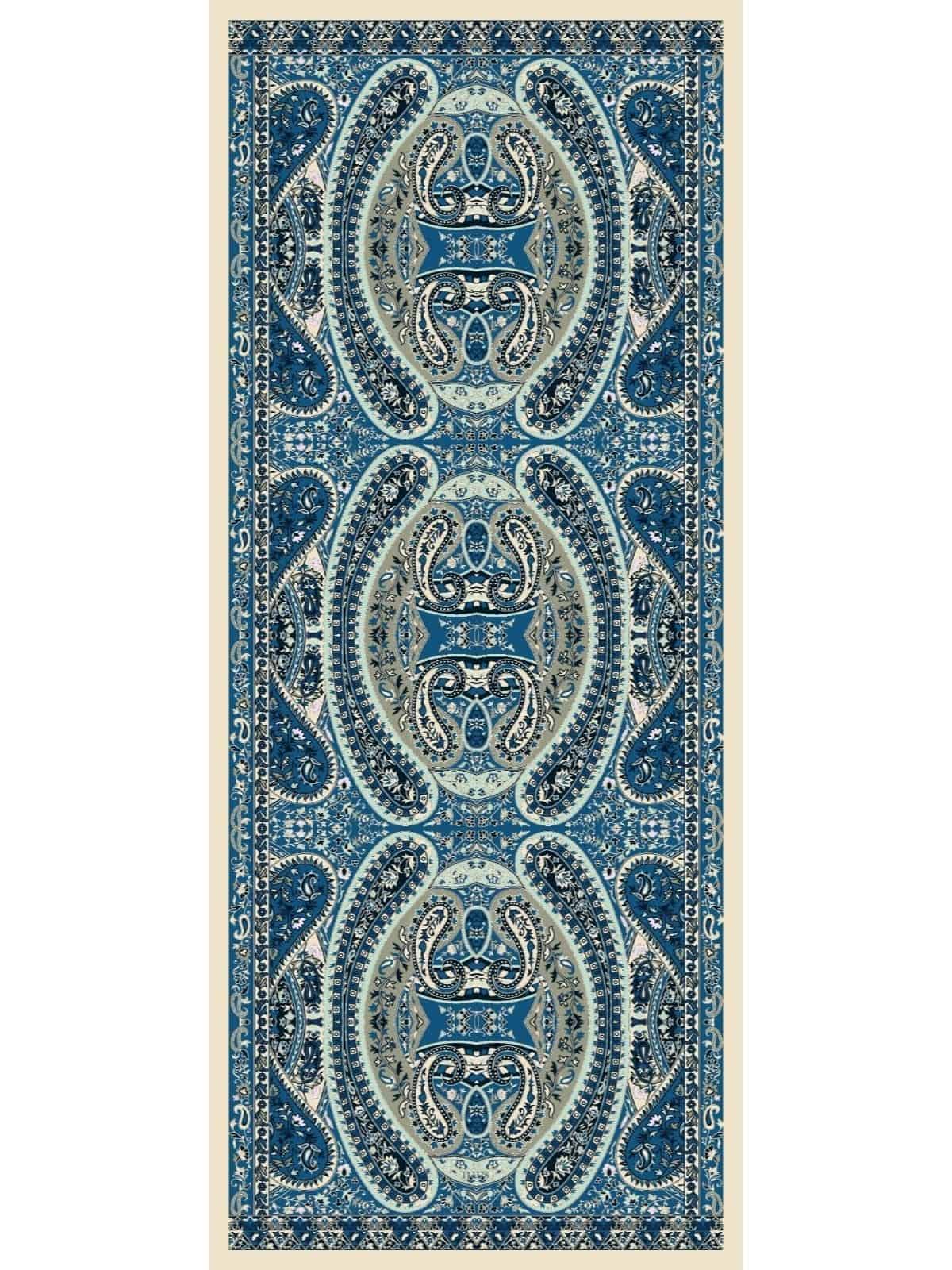 Turkuaz Çini Desen Pamuk İpek Şal