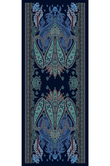 Petrol Buta Desen Yün İpek Şal