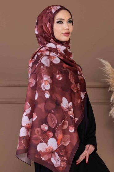 Bordo Papatya Desen Pamuk Şal