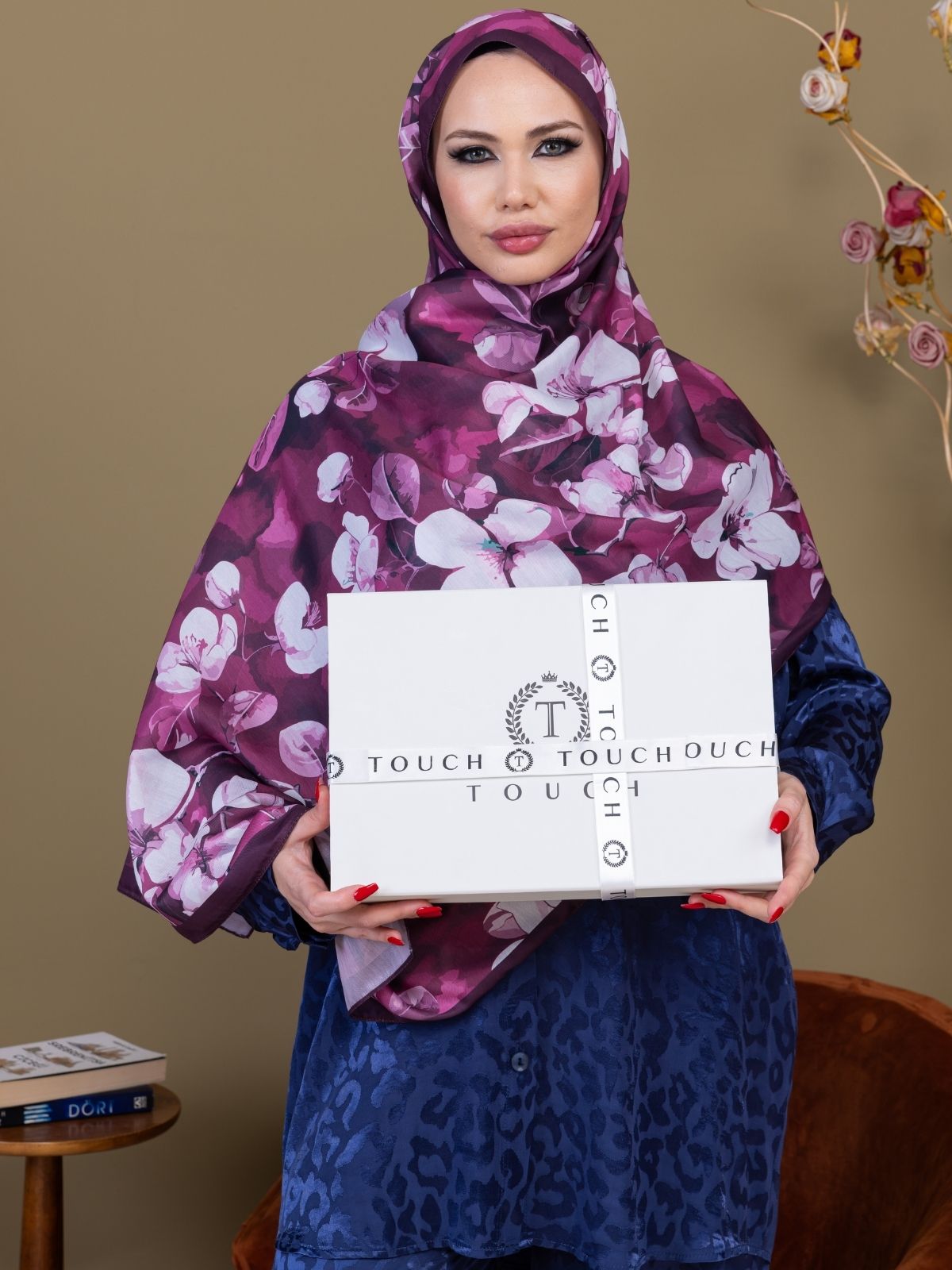 Mürdüm Eriği Papatya Desen Pamuk Şal - Görsel 3