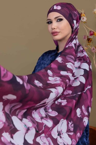 Mürdüm Eriği Papatya Desen Pamuk Şal